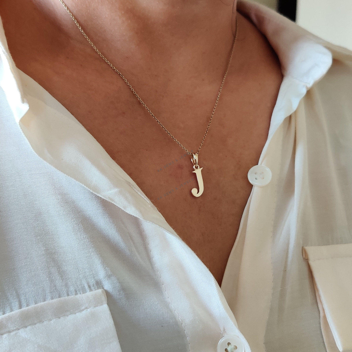 14K Solid Gold Initial J Pendant: Elegant Letter Charm