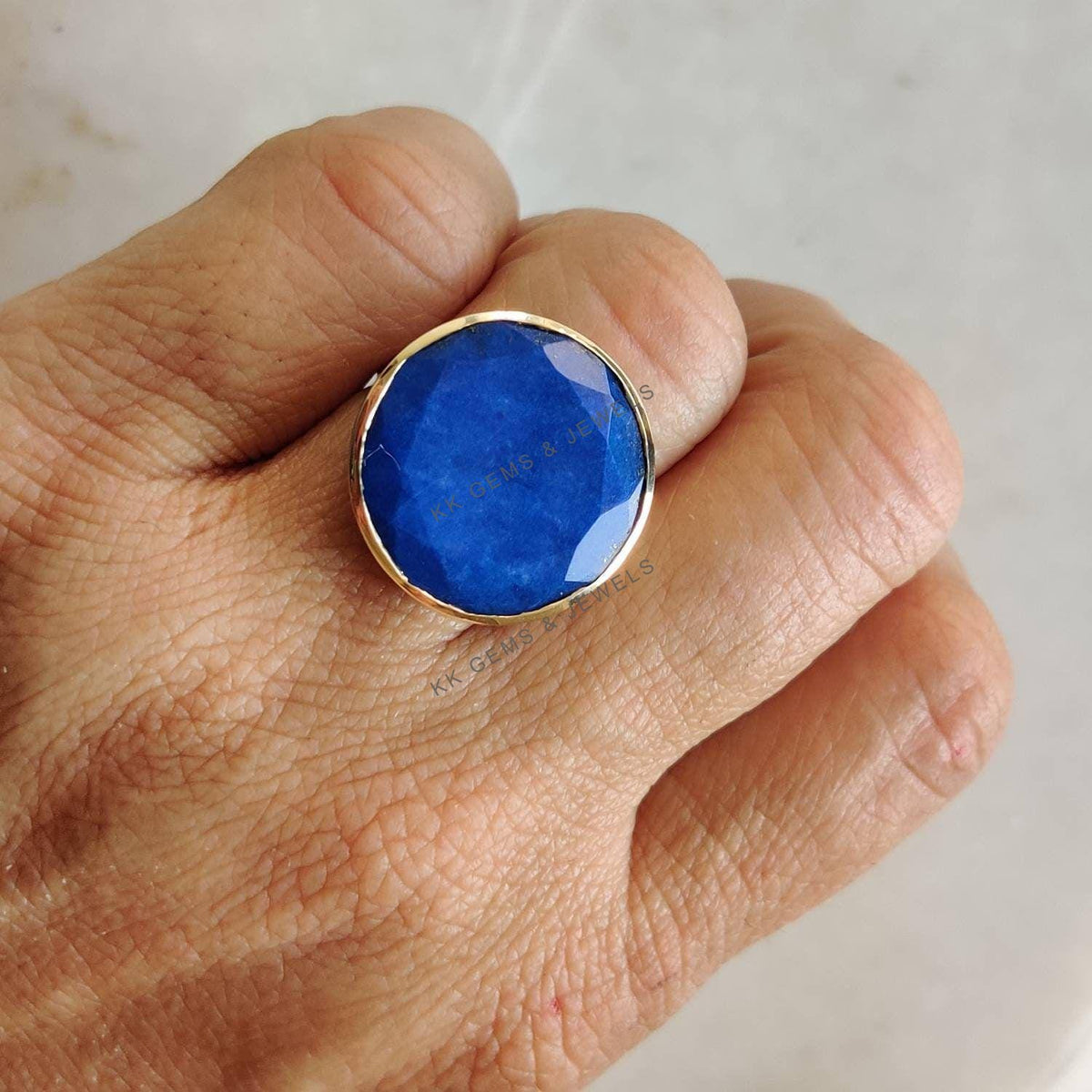 14K Solid Yellow Gold Natural Lapis Lazuli Ring, September Birthstone