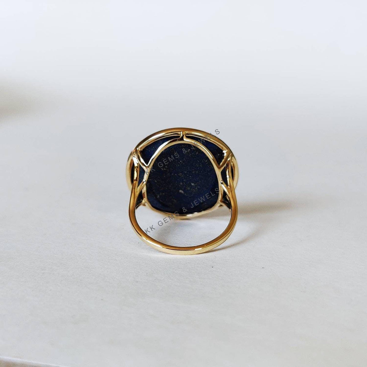14K Solid Yellow Gold Natural Lapis Lazuli Ring, September Birthstone