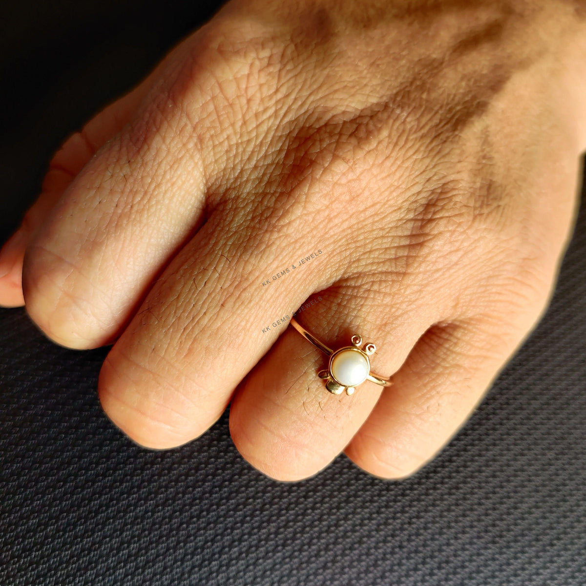 14K Solid Gold Natural Pearl & Orange Sapphire Ring, June September Birthstone, Christmas Gift