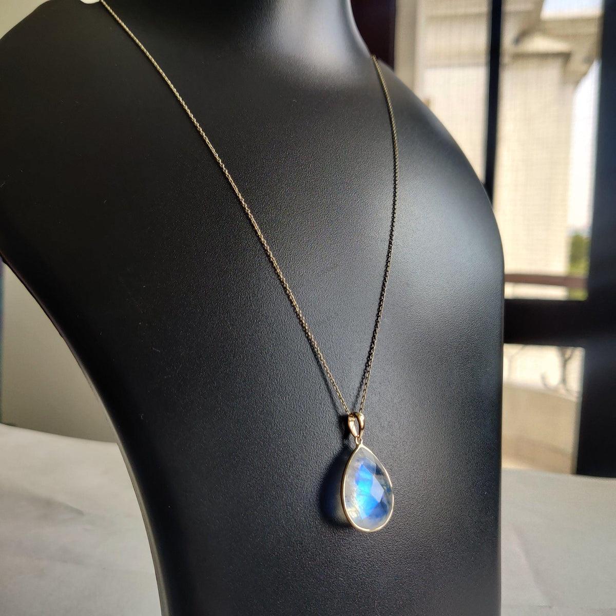 Natural Rainbow Moonstone Pendant, 14K Solid Yellow Gold Pendant, June Birthstone