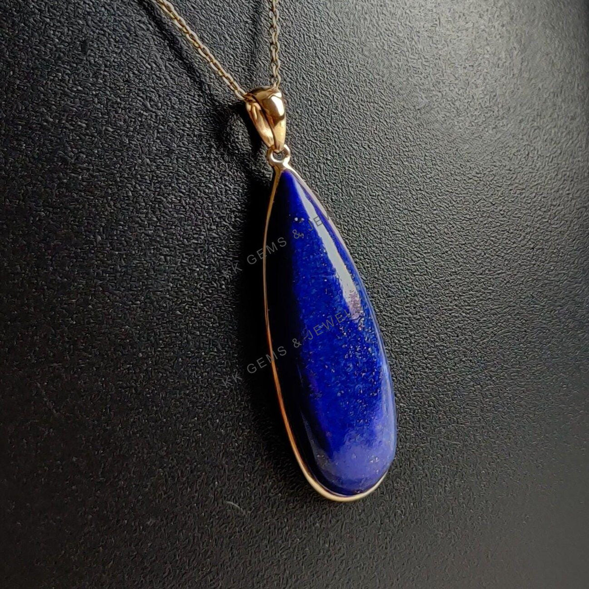 14K Solid Yellow Gold Natural Pear Lapis Lazuli Pendant, September Birthstone