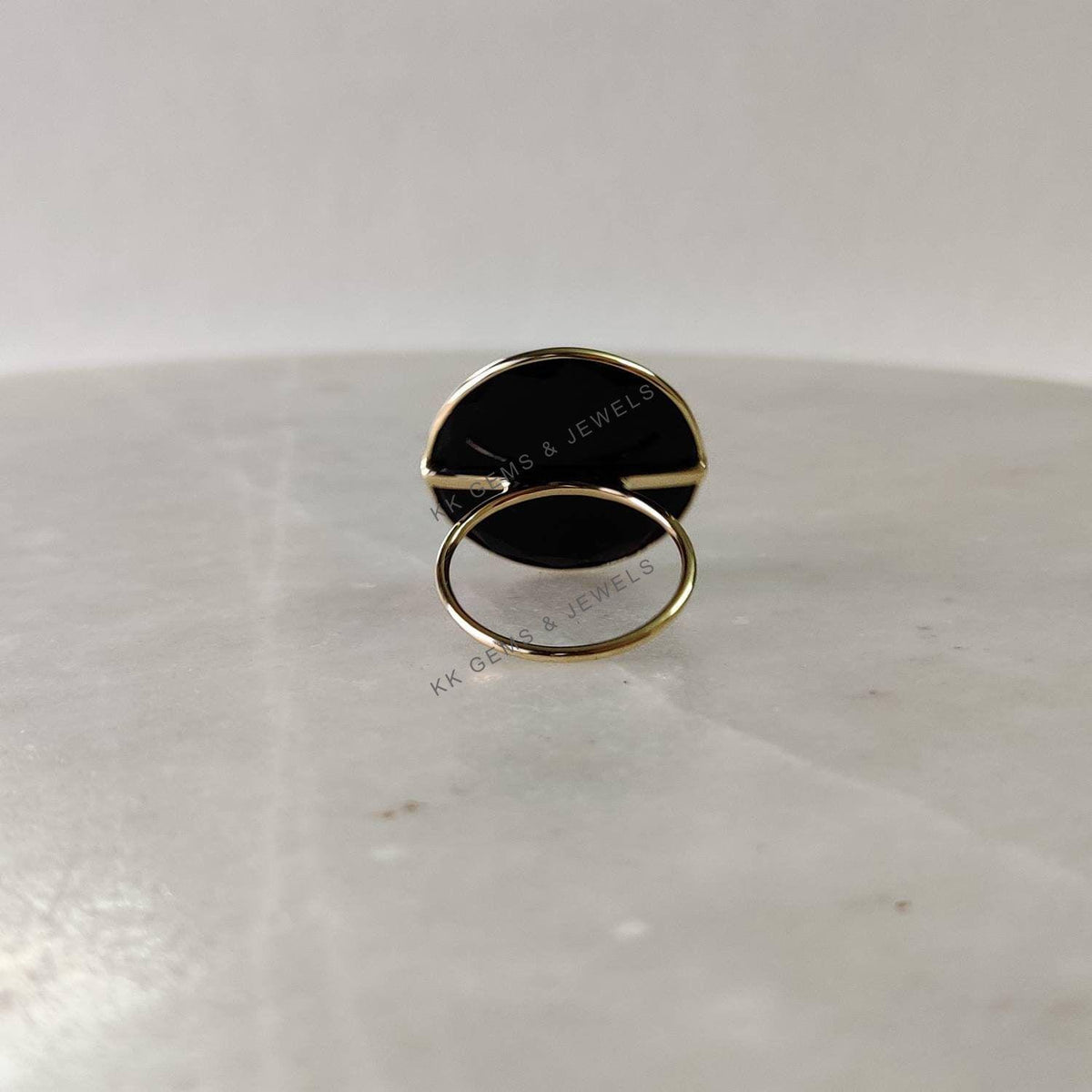 Natural Black Onyx 14K Solid Yellow Gold Ring, Bezel Setting, December Birthstone