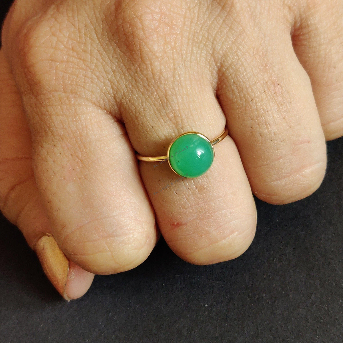 Natural Chrysoprase Ring, 14K Solid Yellow Gold Bezel Ring, May Birthstone