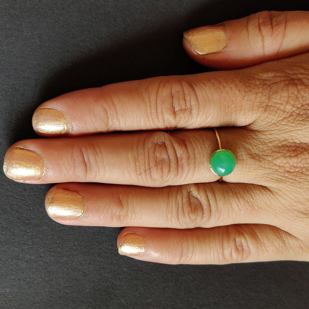 Natural Chrysoprase Ring, 14K Solid Yellow Gold Bezel Ring, May Birthstone
