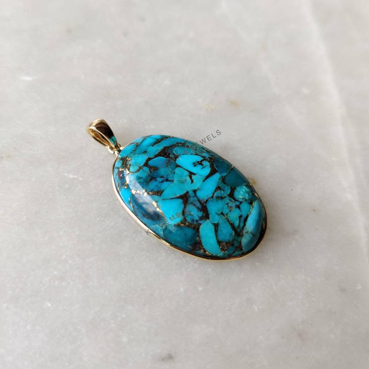 Natural Sleeping Beauty Turquoise Pendant, 14K Solid Yellow Gold Bezel Pendant, December Birthstone