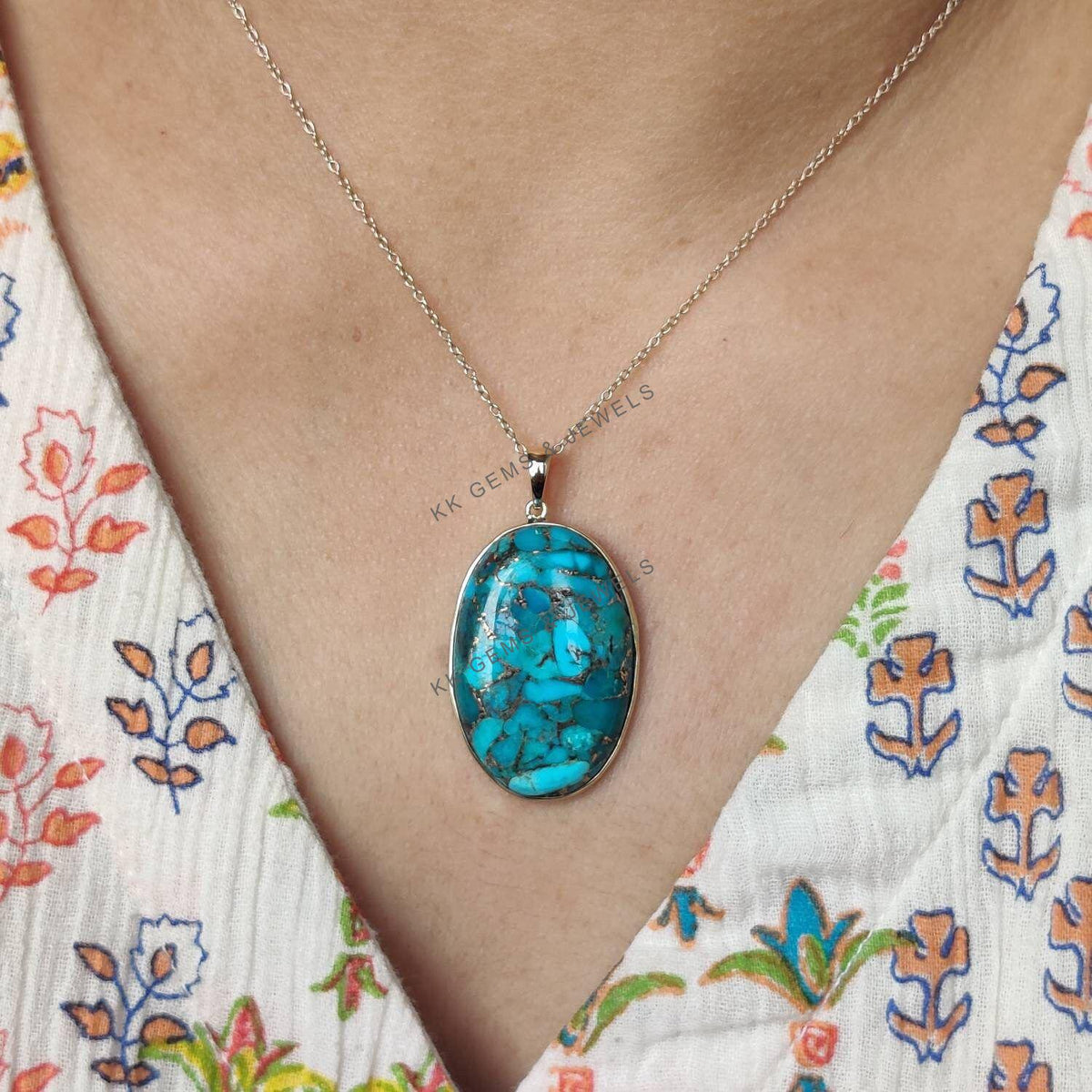 Natural Sleeping Beauty Turquoise Pendant, 14K Solid Yellow Gold Bezel Pendant, December Birthstone