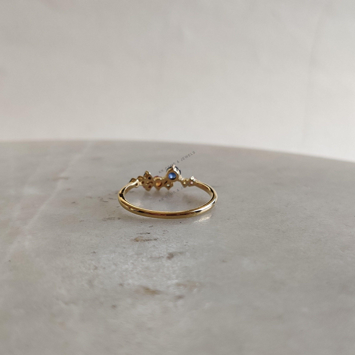 14K Solid Yellow Gold Natural Multi Sapphire Ring, September Birthstone Jewelry