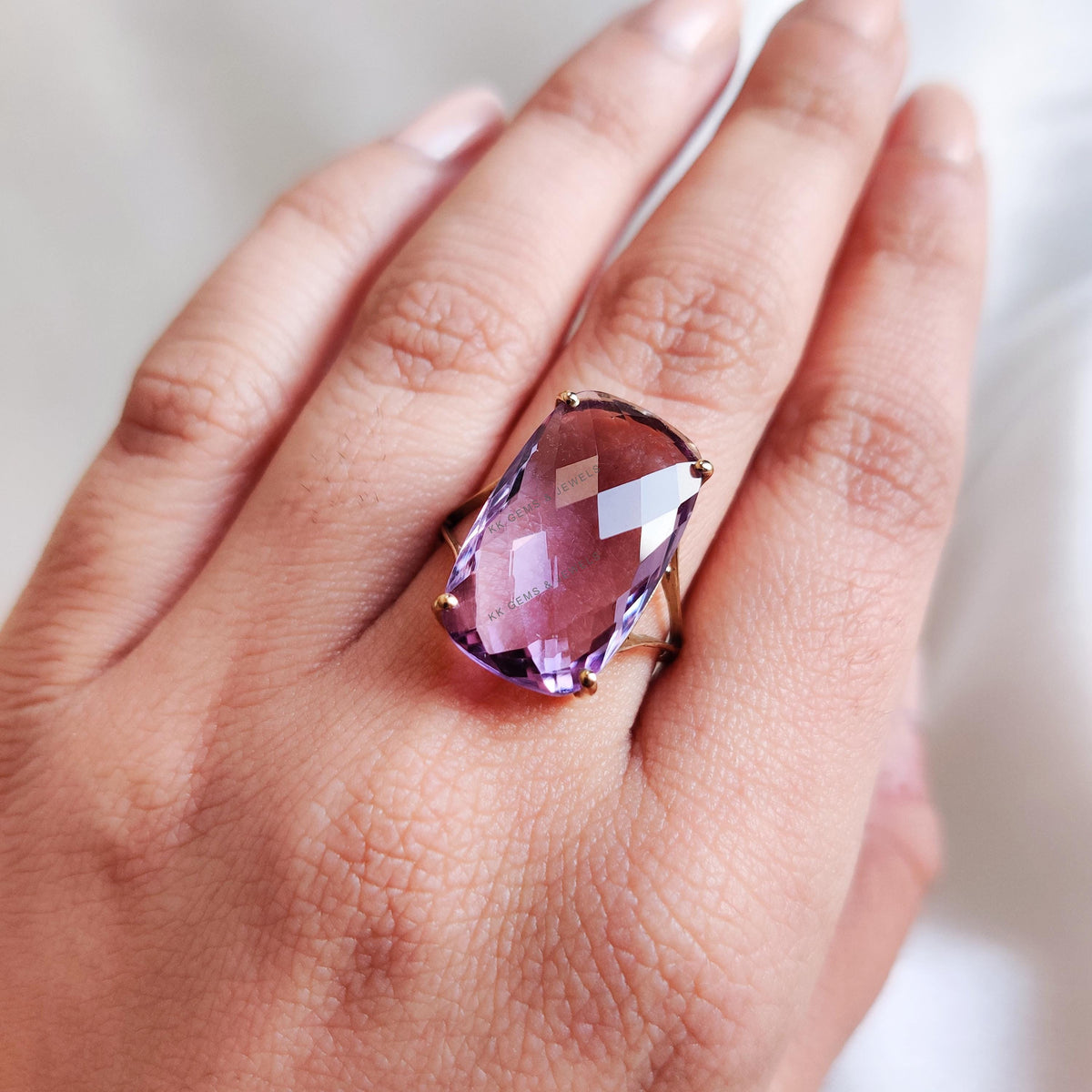Natural Purple Amethyst Ring, 14K Solid Yellow Gold, February Birthstone