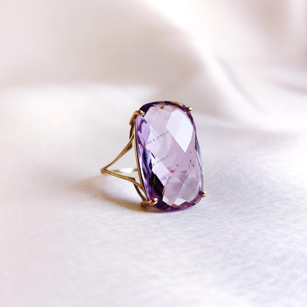 Natural Purple Amethyst Ring, 14K Solid Yellow Gold, February Birthstone