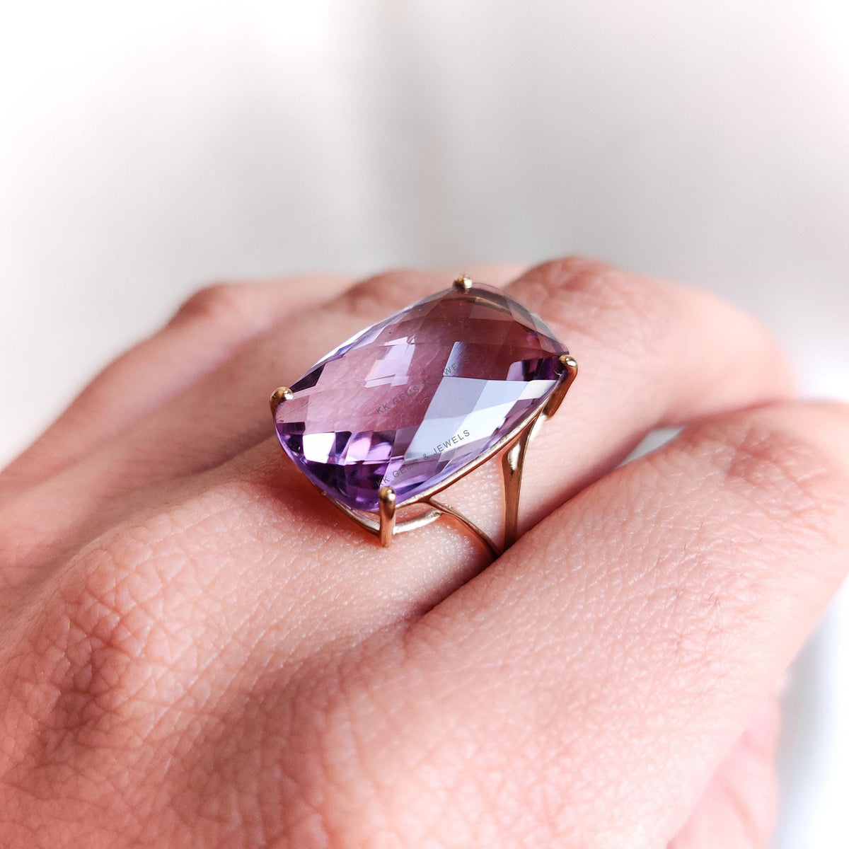 Natural Purple Amethyst Ring, 14K Solid Yellow Gold, February Birthstone