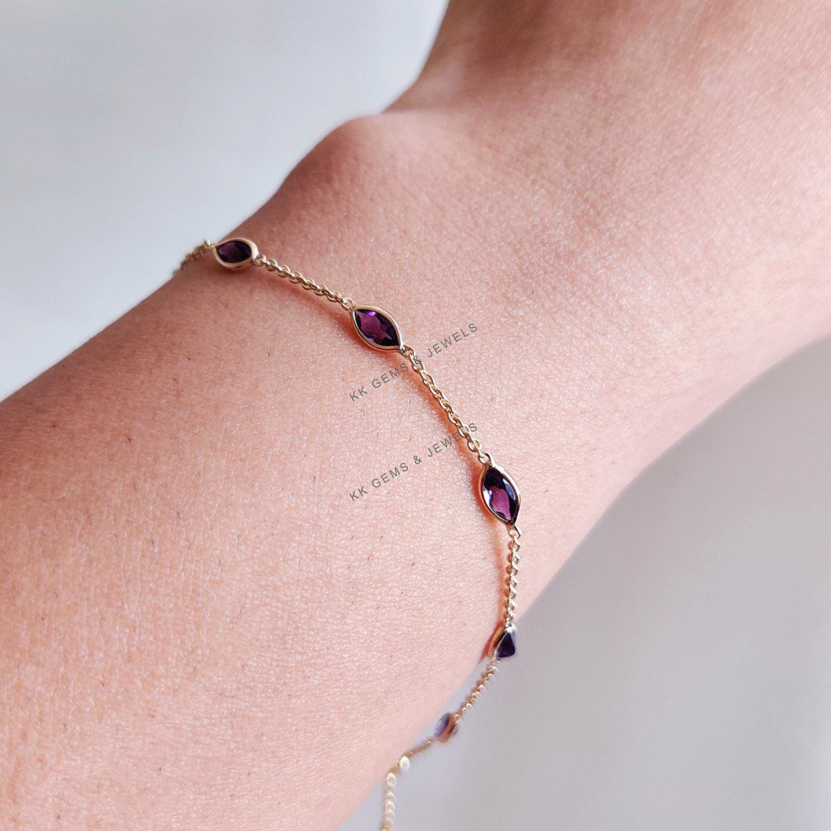 14K Solid Gold Natural Purple Amethyst Bracelet, February Birthstone Jewelry