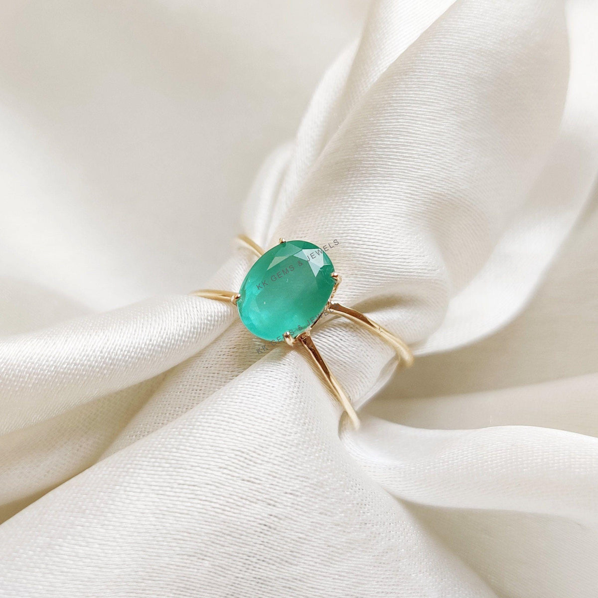 Natural Emerald 14K Solid Yellow Gold Ring, Cross Band Design, May Birthstone
