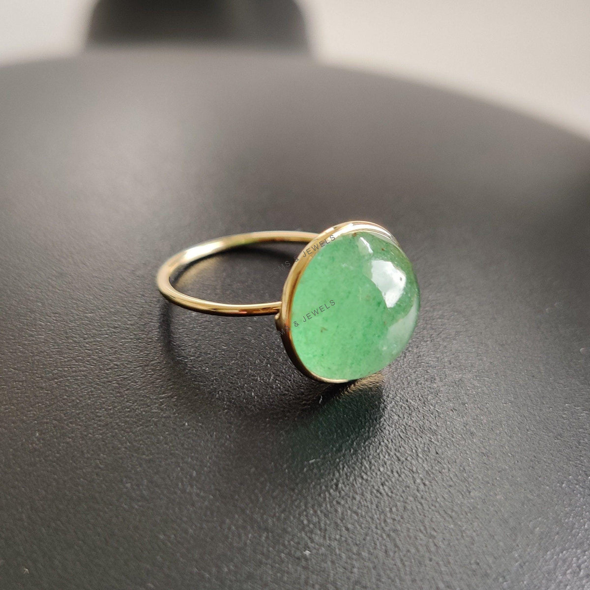 14K Solid Gold Natural Green Aventurine Ring, August Birthstone