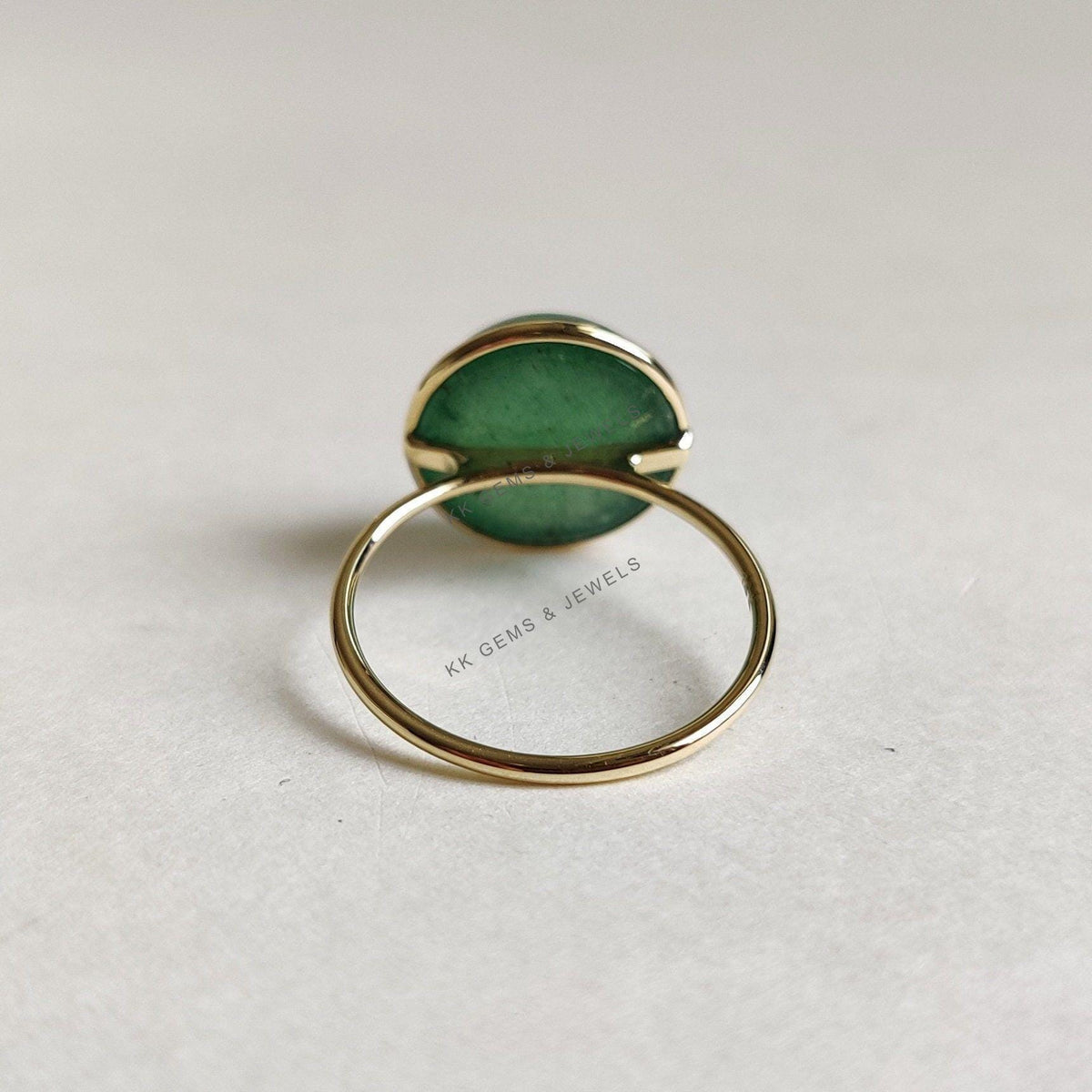 14K Solid Gold Natural Green Aventurine Ring, August Birthstone