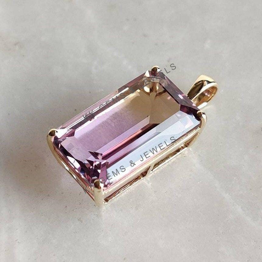 Natural Ametrine Pendant, 14K Solid Yellow Gold, February November Birthstone