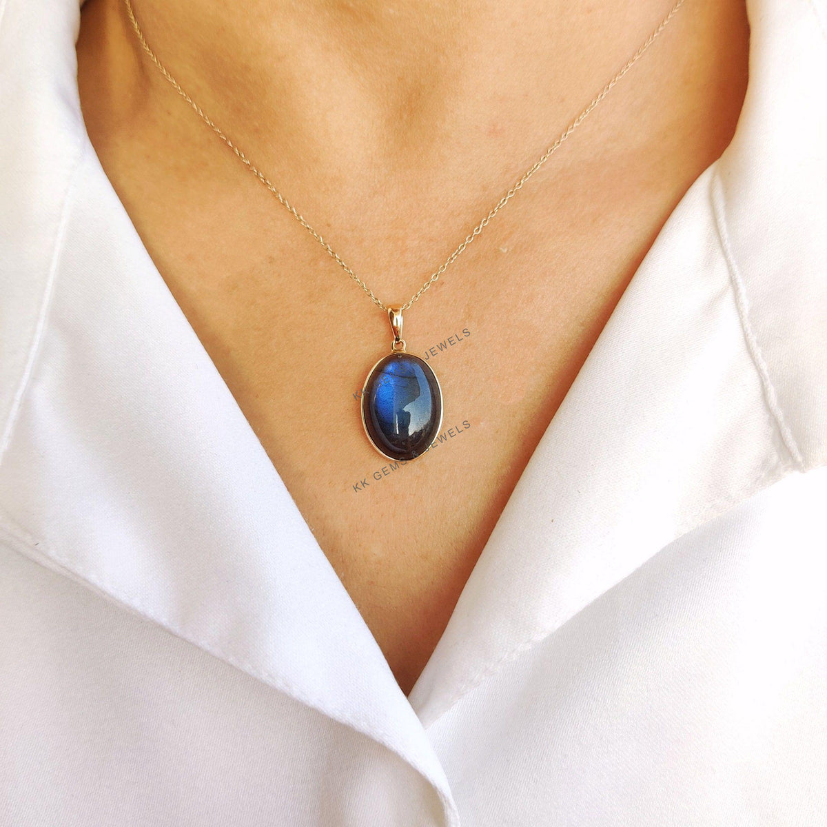 Natural Labradorite Pendant, 14K Solid Yellow Gold Bezel Pendant, November Birthstone, Christmas Present