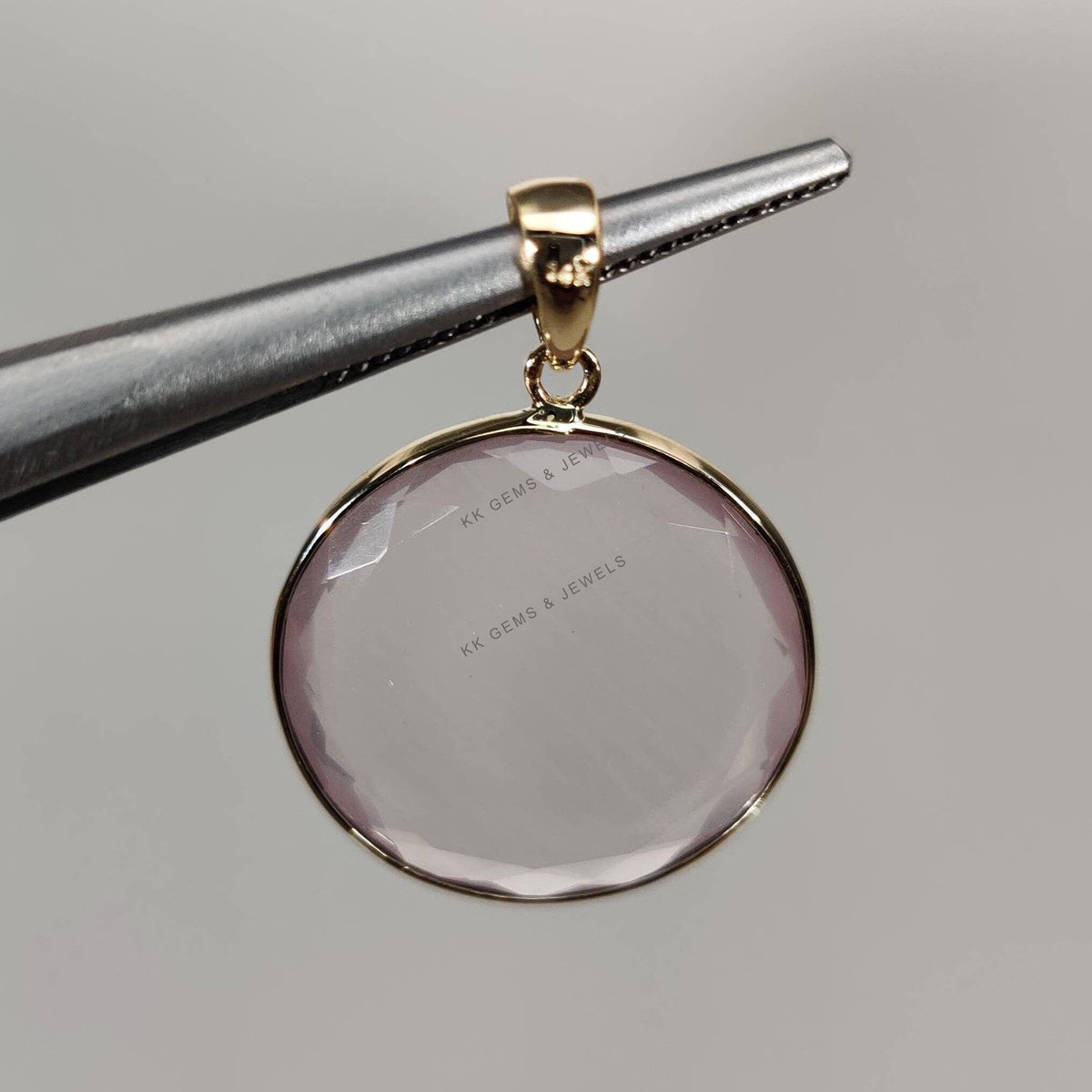 14K Solid Yellow Gold Natural Rose Quartz Pendant - January Birthstone
