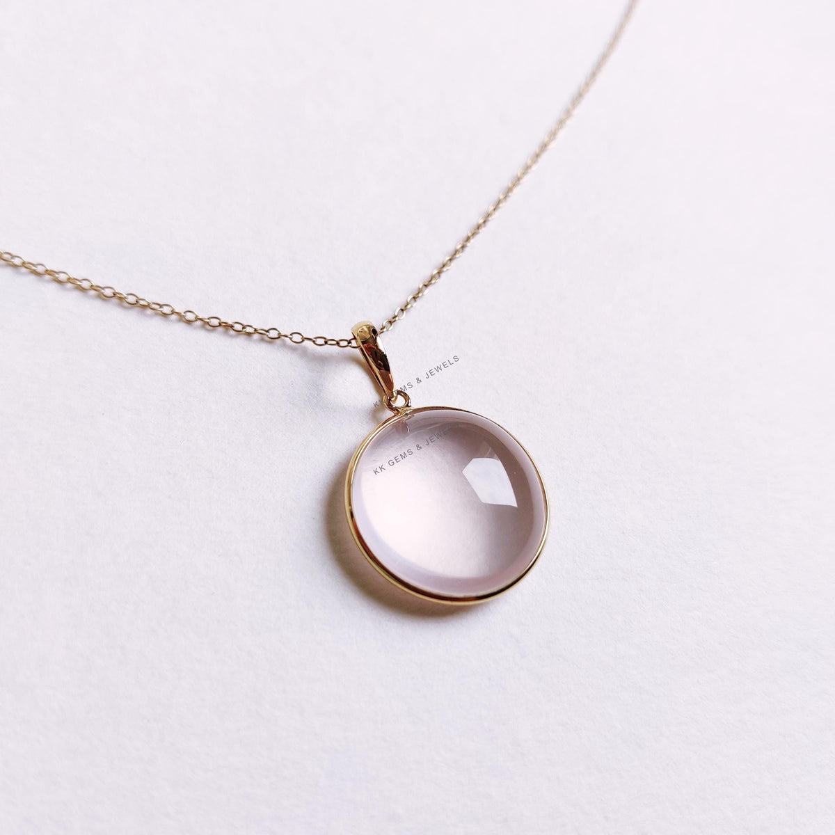 14K Solid Yellow Gold Natural Rose Quartz Pendant, January Birthstone, Christmas Present