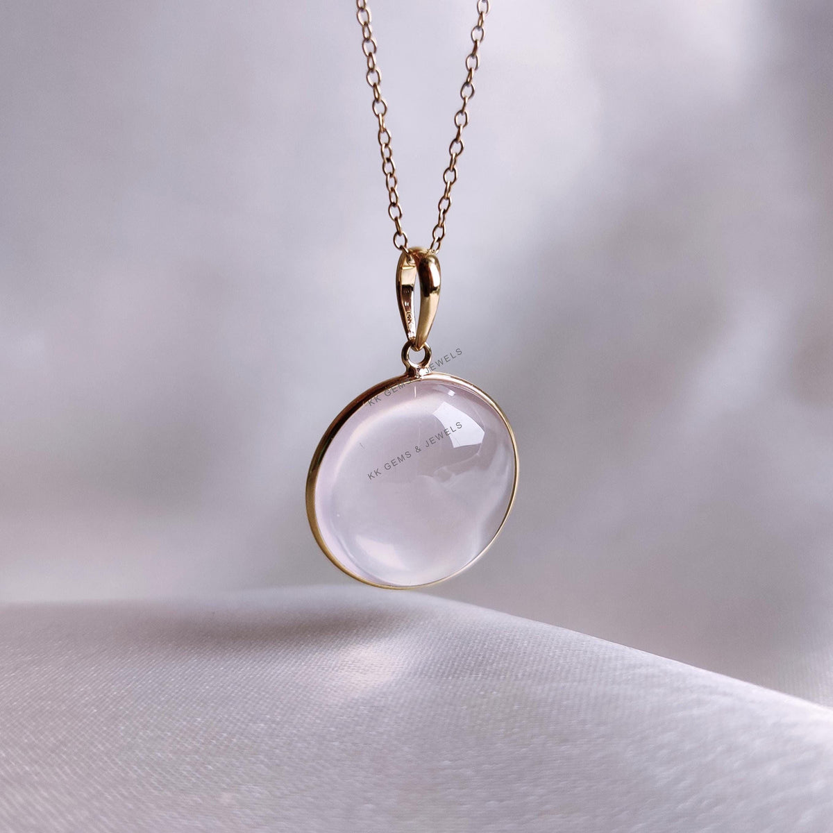 14K Solid Yellow Gold Natural Rose Quartz Pendant, January Birthstone, Christmas Present