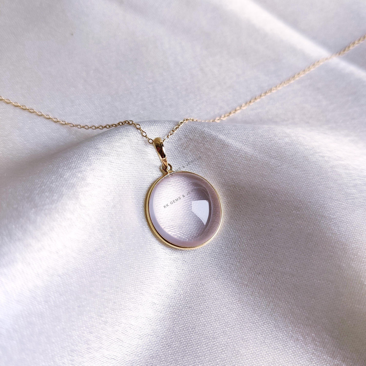 14K Solid Yellow Gold Natural Rose Quartz Pendant, January Birthstone, Christmas Present