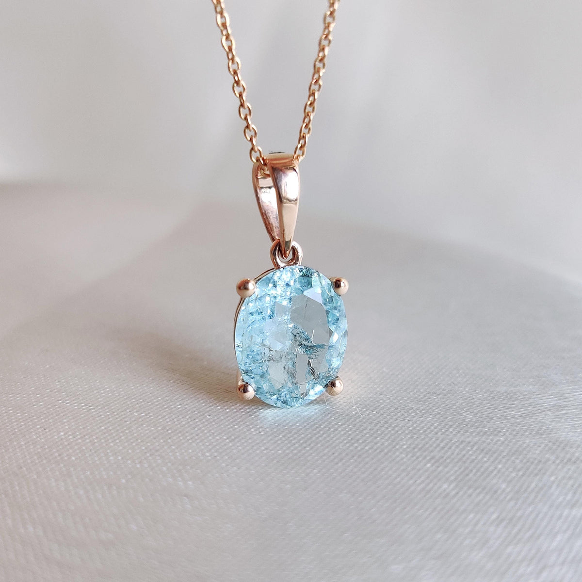Natural Aquamarine Pendant, 14K Solid Rose Gold, March Birthstone