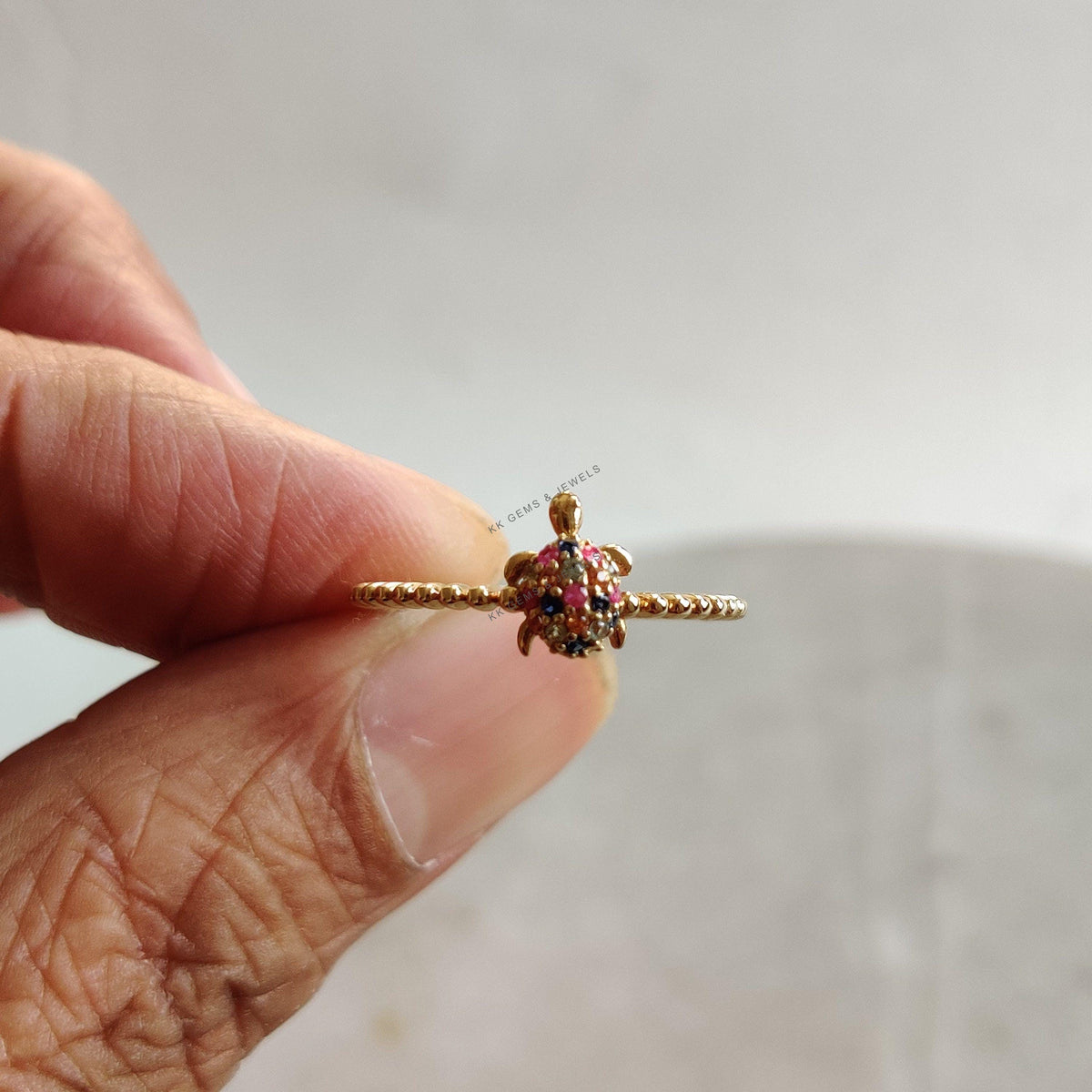 14K Solid Yellow Gold Natural Multi Sapphire Ring, Dainty September Birthstone