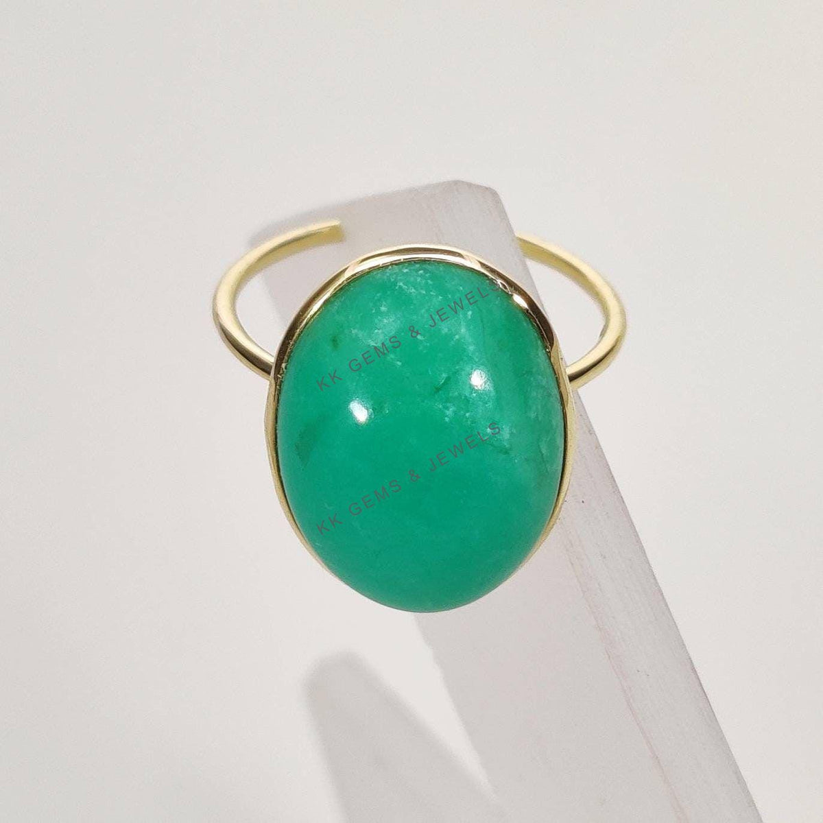 Natural Chrysoprase Ring, 14K Solid Yellow Gold Bezel Ring, May Birthstone
