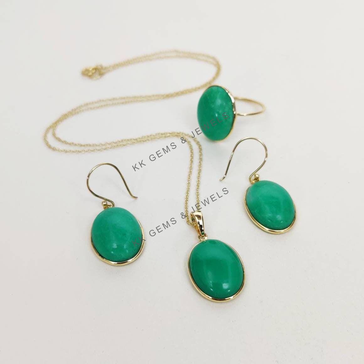 Natural Chrysoprase Ring, 14K Solid Yellow Gold Bezel Ring, May Birthstone