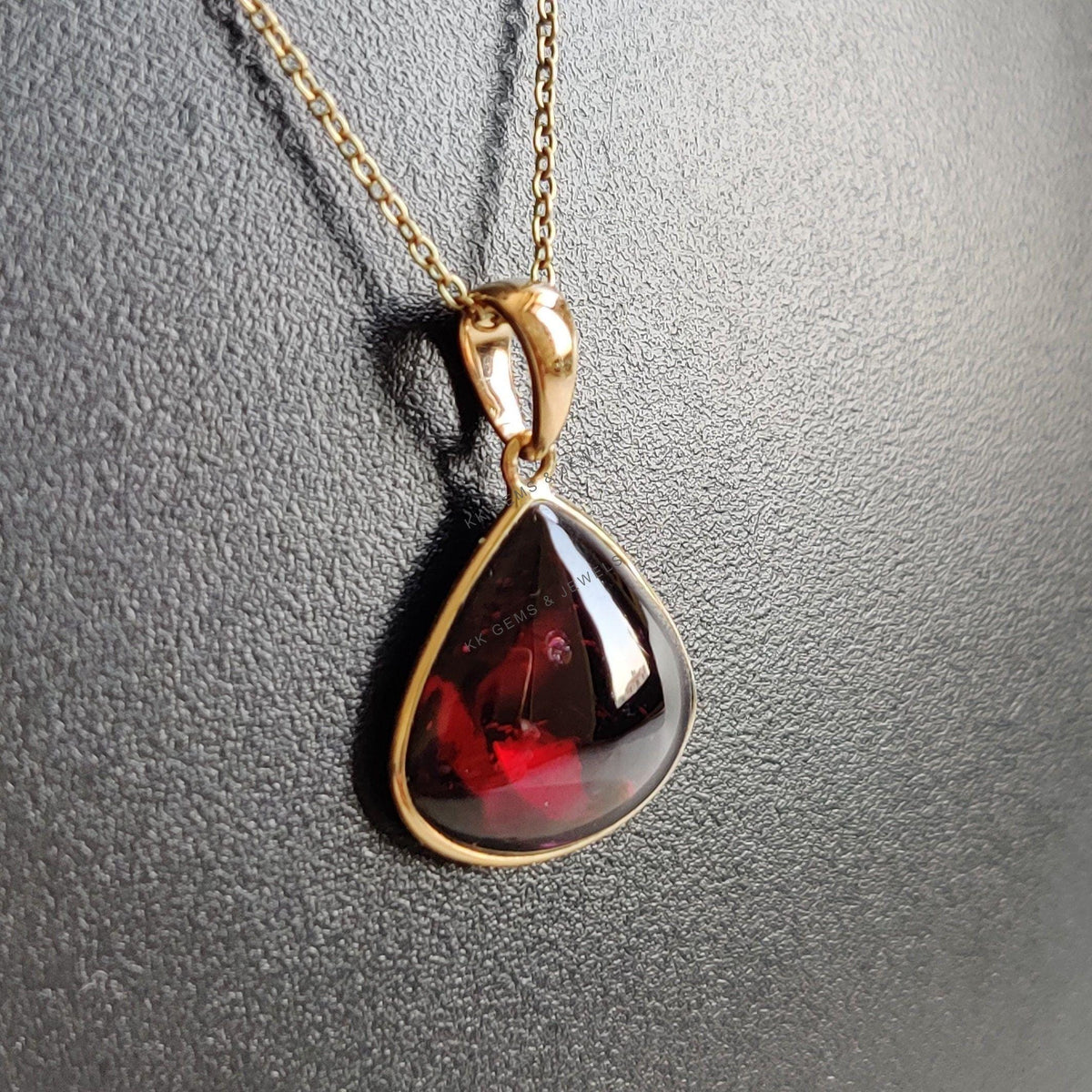 14K Solid Gold Natural Garnet Pendant, January Birthstone, Bezel Jewelry