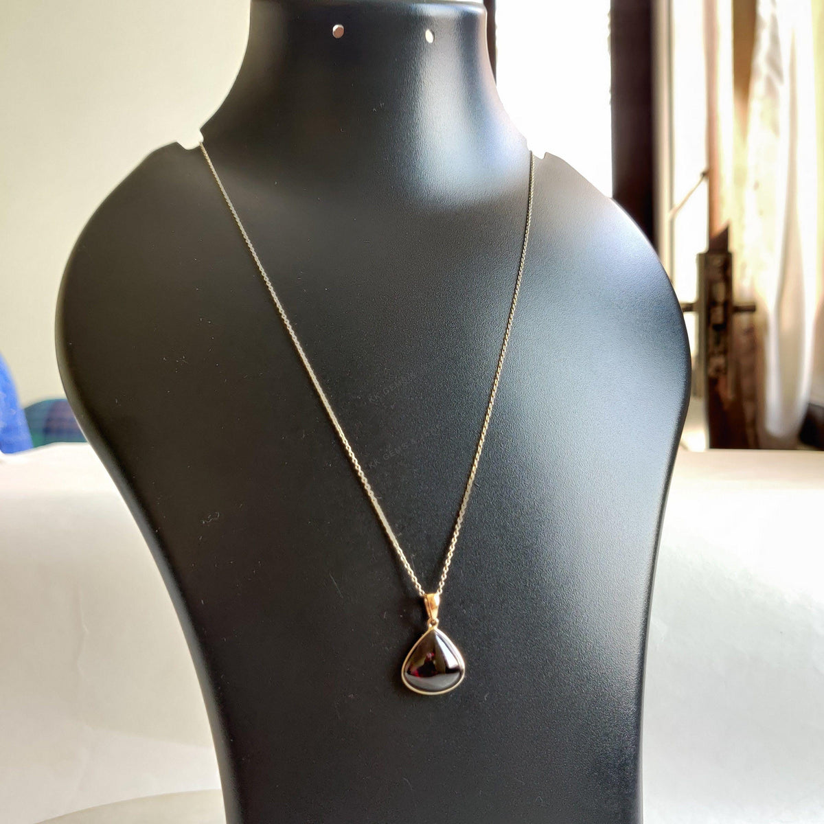14K Solid Gold Natural Garnet Pendant, January Birthstone, Bezel Jewelry