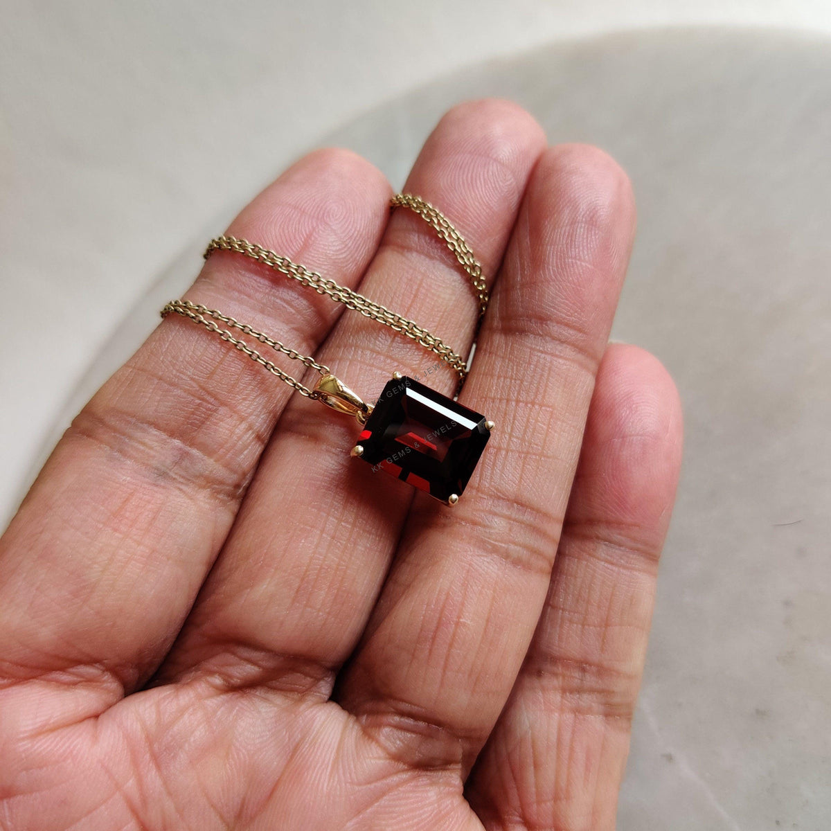 14K Solid Yellow Gold Natural Garnet Octagon Pendant, January Birthstone