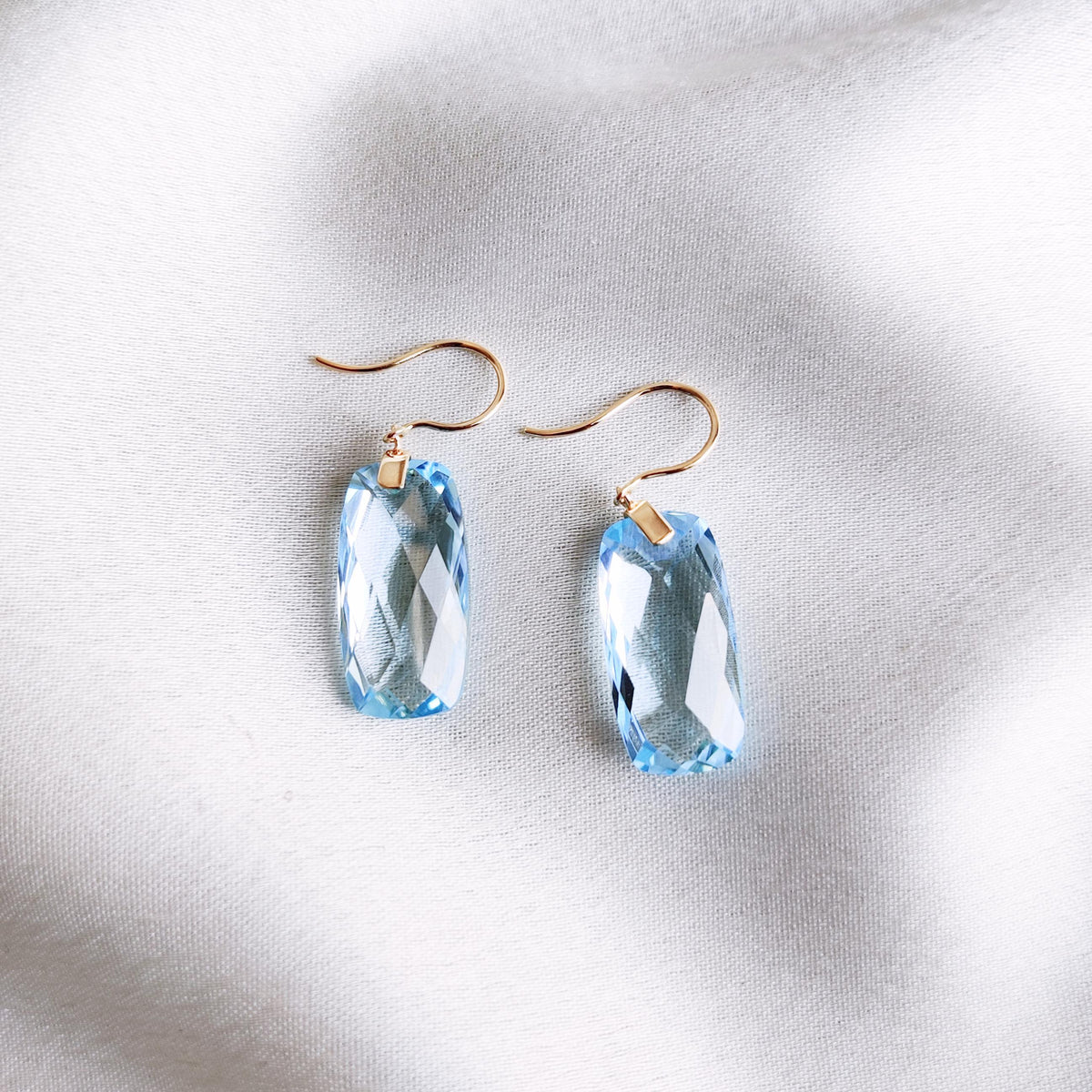 Natural Sky Blue Topaz Drill Earrings, 14K Solid Yellow Gold, December Birthstone