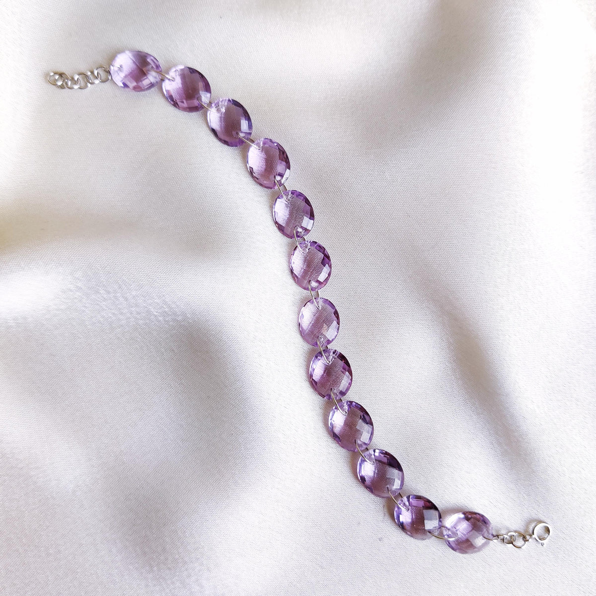 Natural Purple Amethyst Bracelet, 14K Solid White Gold, Dainty Chain