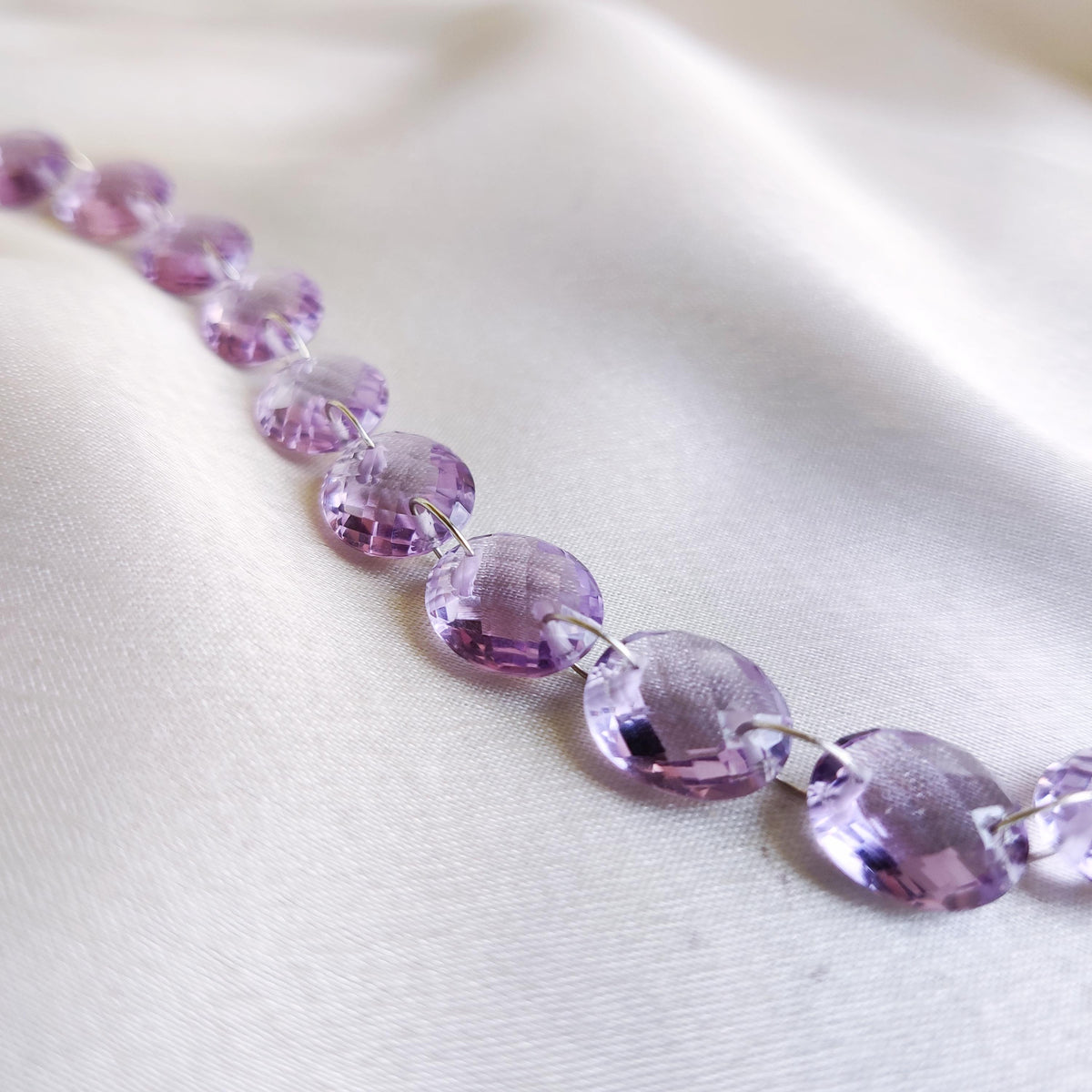 Natural Purple Amethyst Bracelet, 14K Solid White Gold, Dainty Chain