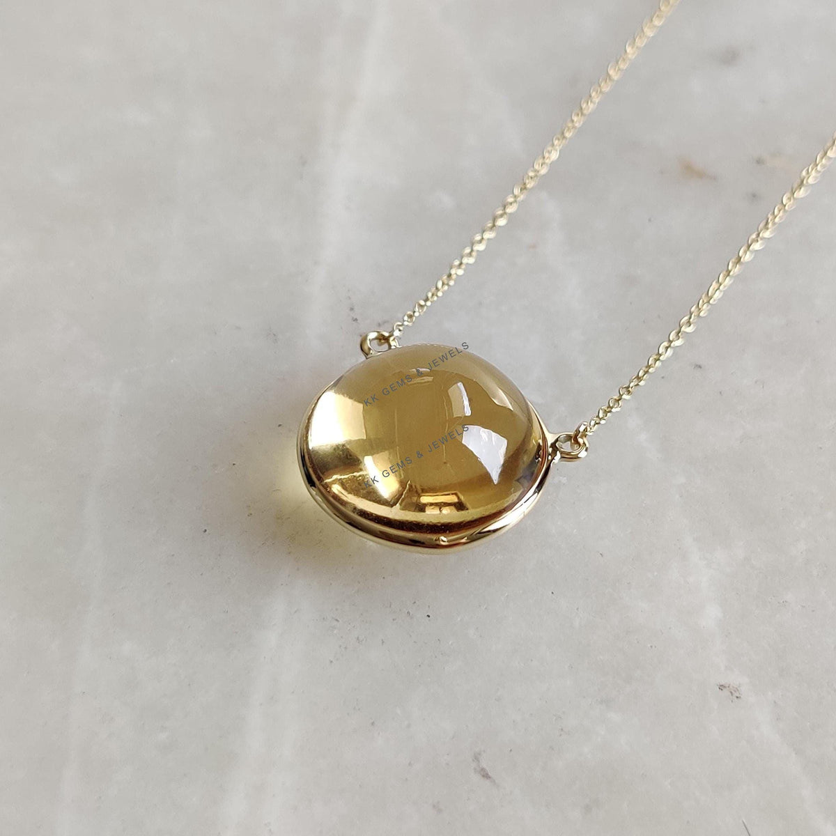 14K Solid Yellow Gold Natural Citrine Pendant Necklace - November Birthstone