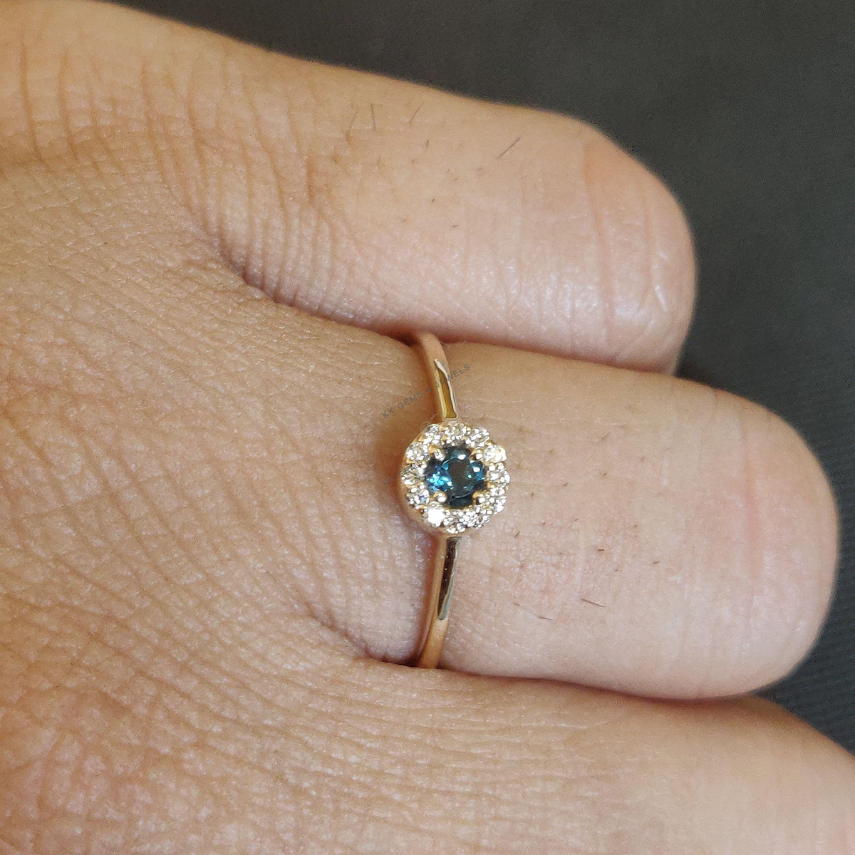 Natural London Blue Topaz & Diamond Ring, 10K Solid Yellow Gold December Birthstone
