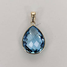 14K Solid Gold Natural Sky Blue Topaz Pear Pendant, December Birthstone