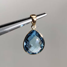 14K Solid Gold Natural Sky Blue Topaz Pear Pendant, December Birthstone