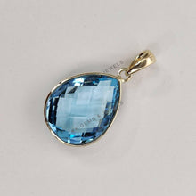 14K Solid Gold Natural Sky Blue Topaz Pear Pendant, December Birthstone