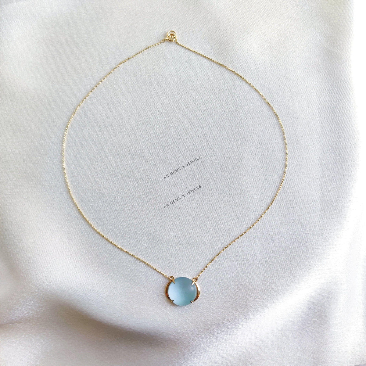 14K Solid Yellow Gold Frosted Natural Sky Blue Topaz Chain Necklace, December Birthstone