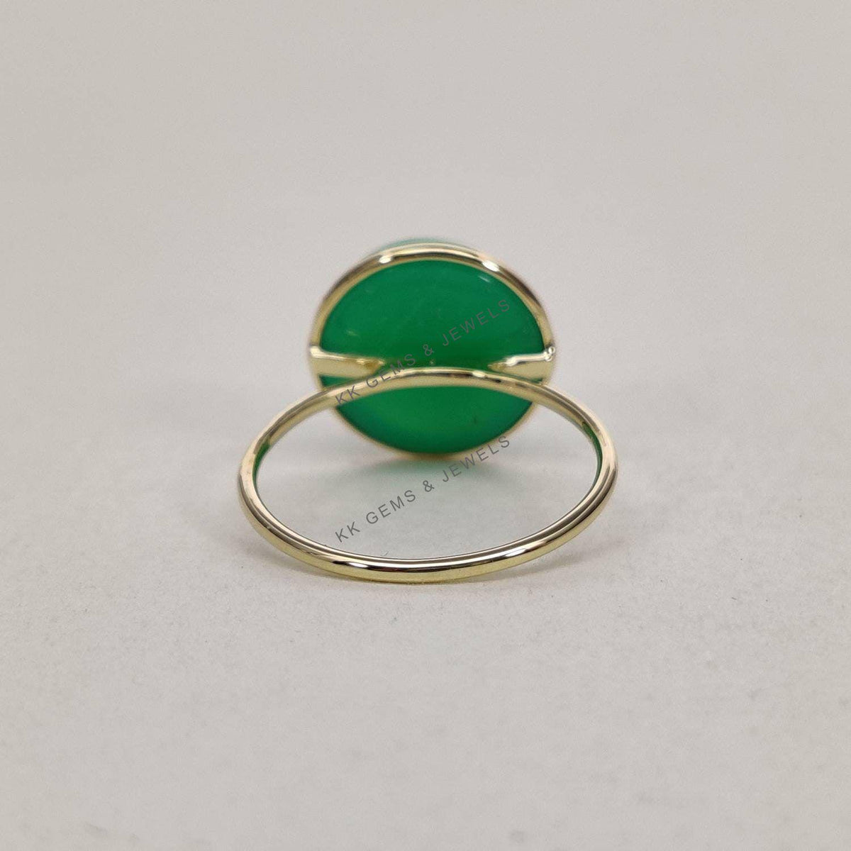 Natural Chrysoprase 14K Solid Yellow Gold Bezel Ring