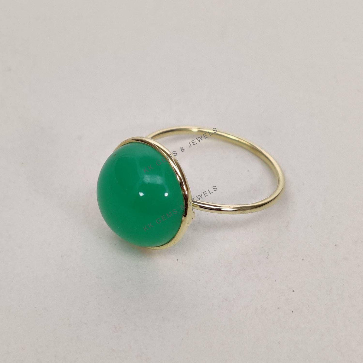 Natural Chrysoprase 14K Solid Yellow Gold Bezel Ring