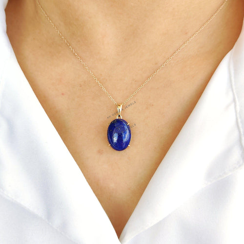 14K Solid Gold Natural Lapis Lazuli Pendant: September Birthstone Jewelry