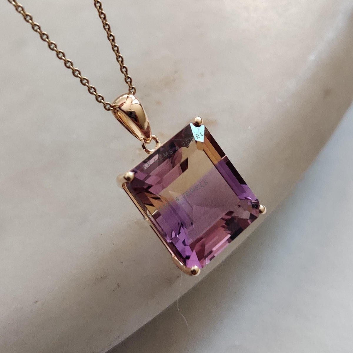 Natural Ametrine Pendant, 14K Solid Gold Necklace, Feb/Nov Birthstone