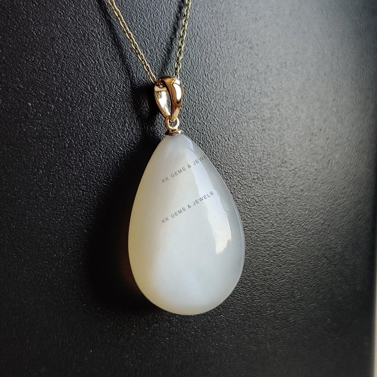 14K Solid Yellow Gold Natural White Moonstone Drill Pendant, June Birthstone Jewelry