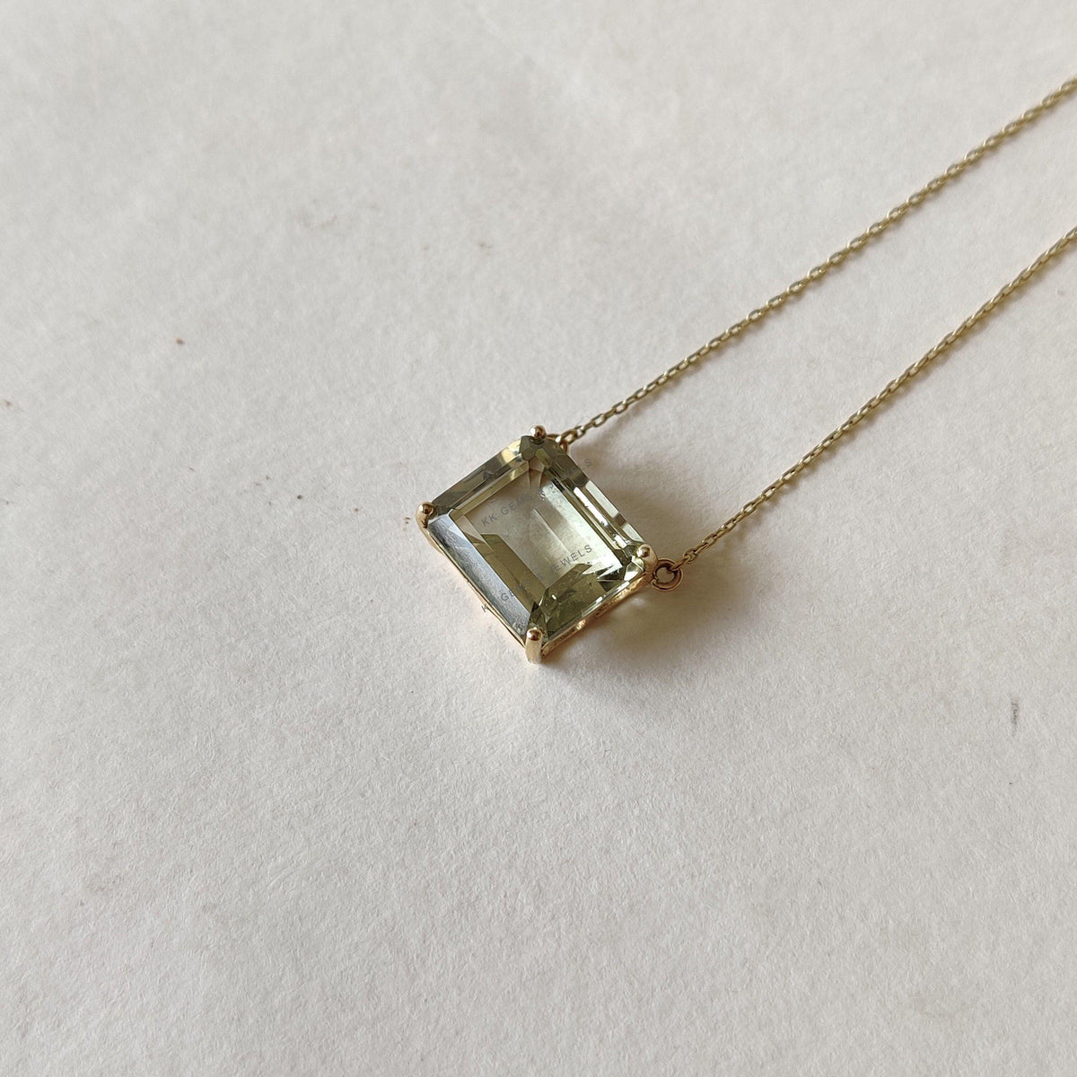 Natural Green Amethyst 14K Solid Yellow Gold Chain Necklace, February Birthstone