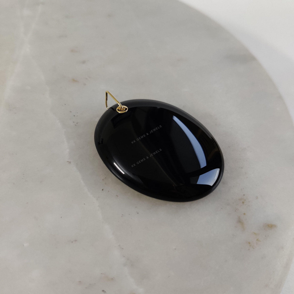 14K Solid Gold Natural Black Onyx Pendant, December Birthstone