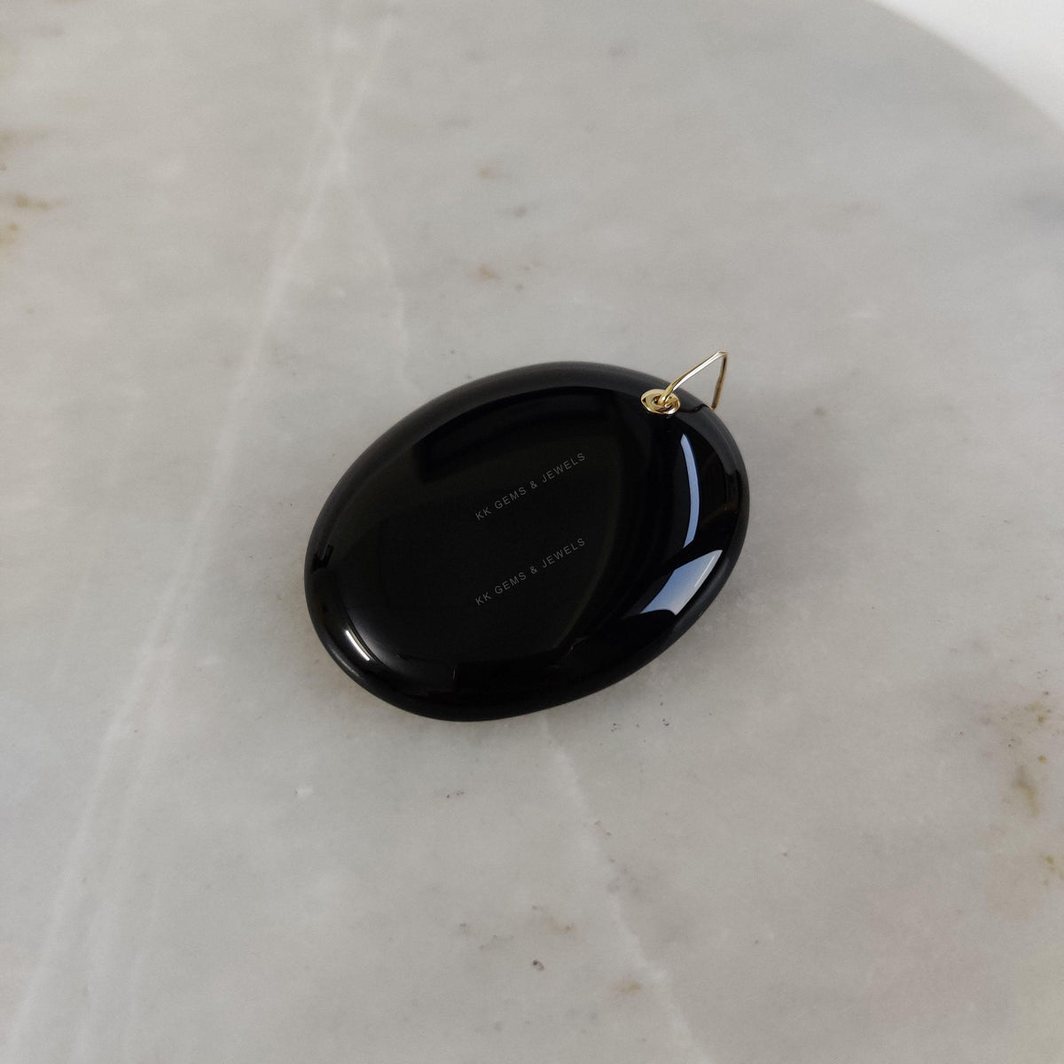 14K Solid Gold Natural Black Onyx Pendant, December Birthstone