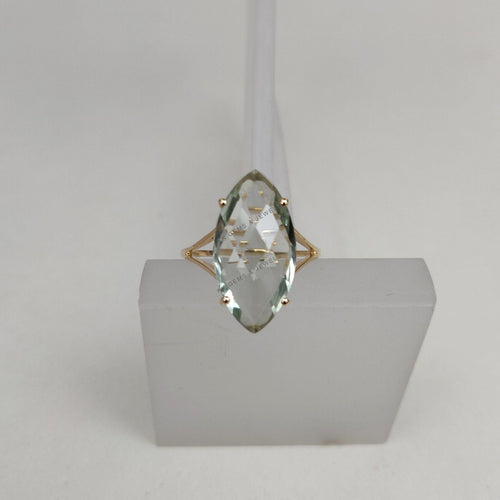 14K Solid Gold Natural Green Amethyst Ring, Marquise Briolette Cut, February Birthstone